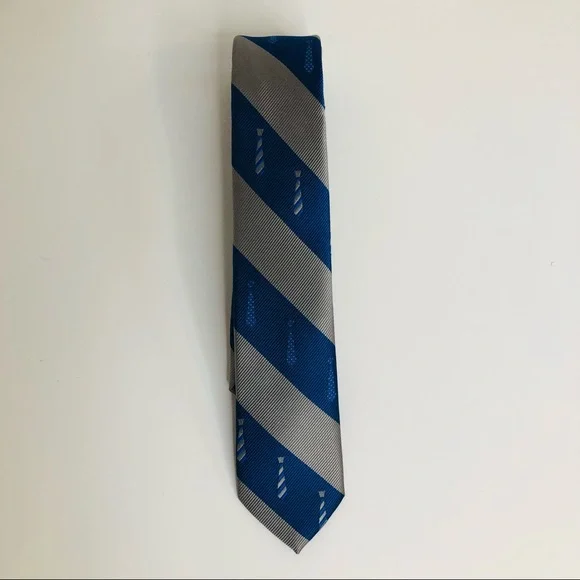 Urban Outfitters BDG Tie Print Skinny Tie in Gray and Blue Stripe - Picture 1 of 3